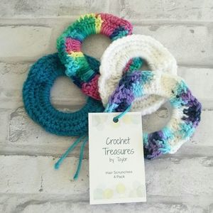Crochet Hair Scrunchies Pony Tail Holders 4 Pk